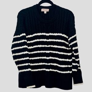 Philosophy Black & White Striped Chunky Cable Knit Heavyweight Oversized Sweater
